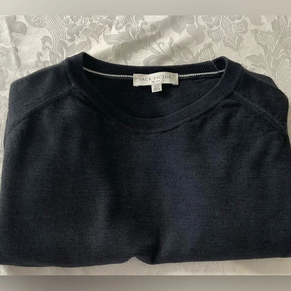 Jack Victor Black Virgin Wool Long Sleeve Crewneck Sweater Men’s Size XL/TG